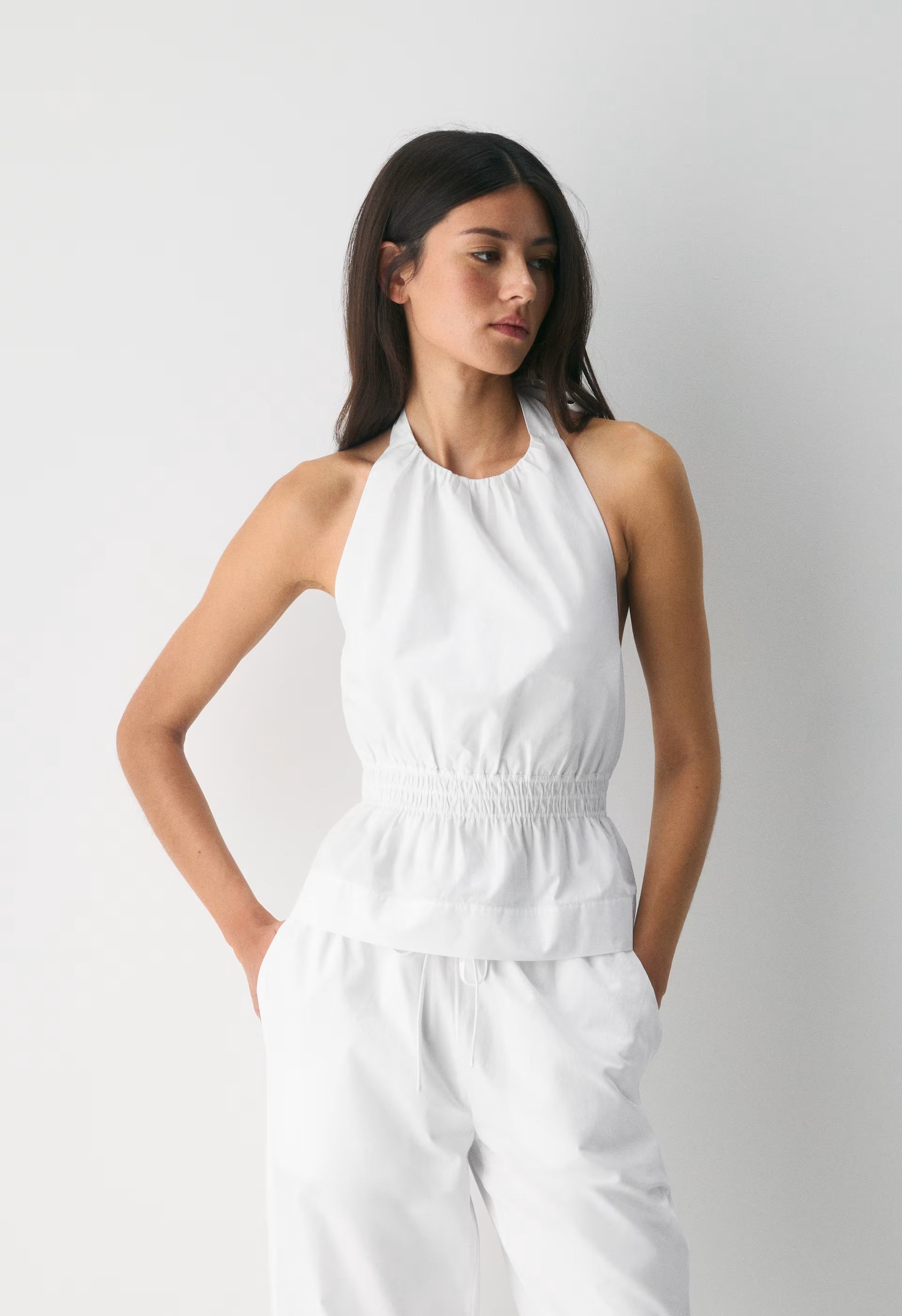 Elinor Poplin Halter Top - BRIGHT WHITE