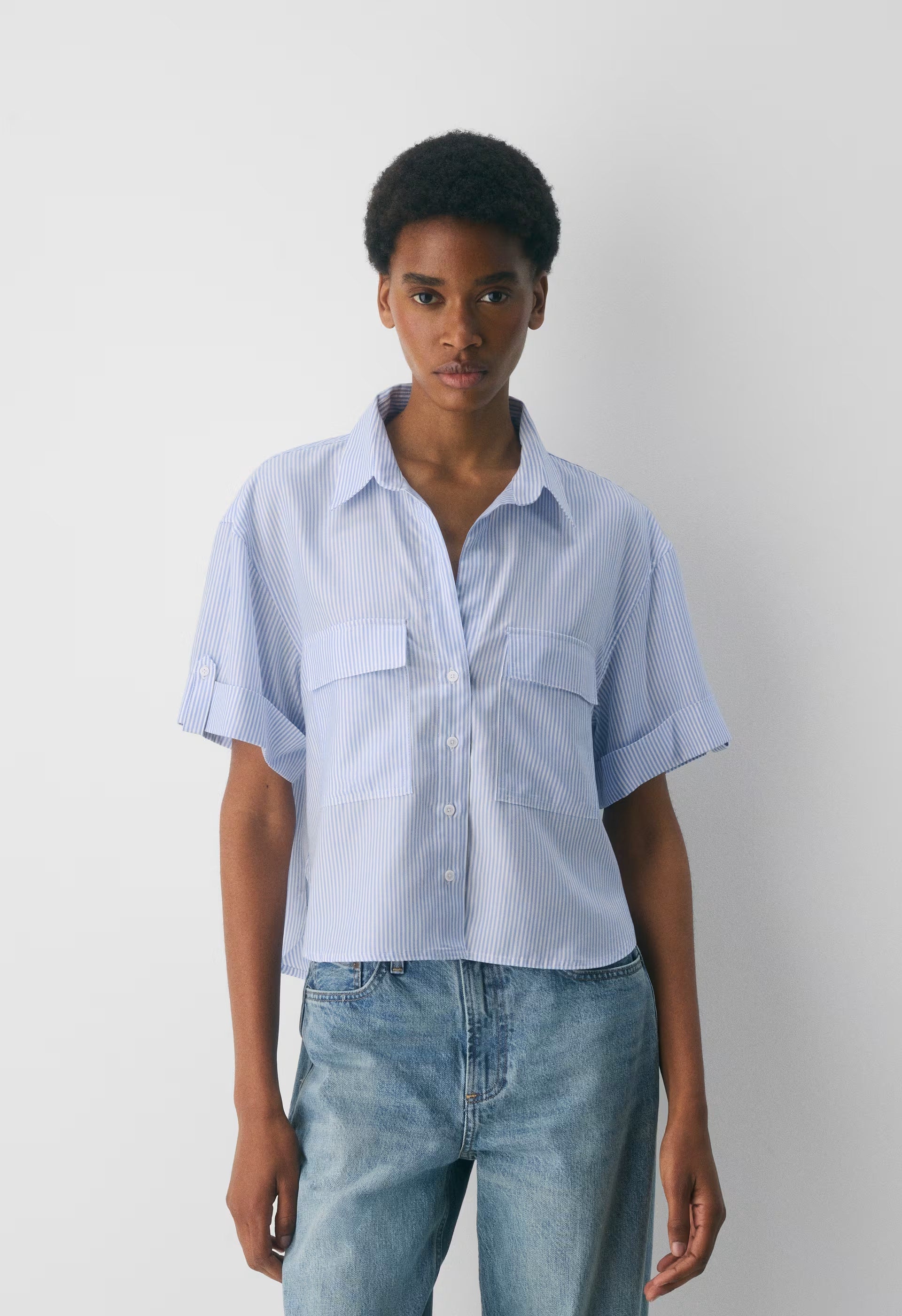 Reporter Shirt - WLSN STRP CRFL BL/WHT
