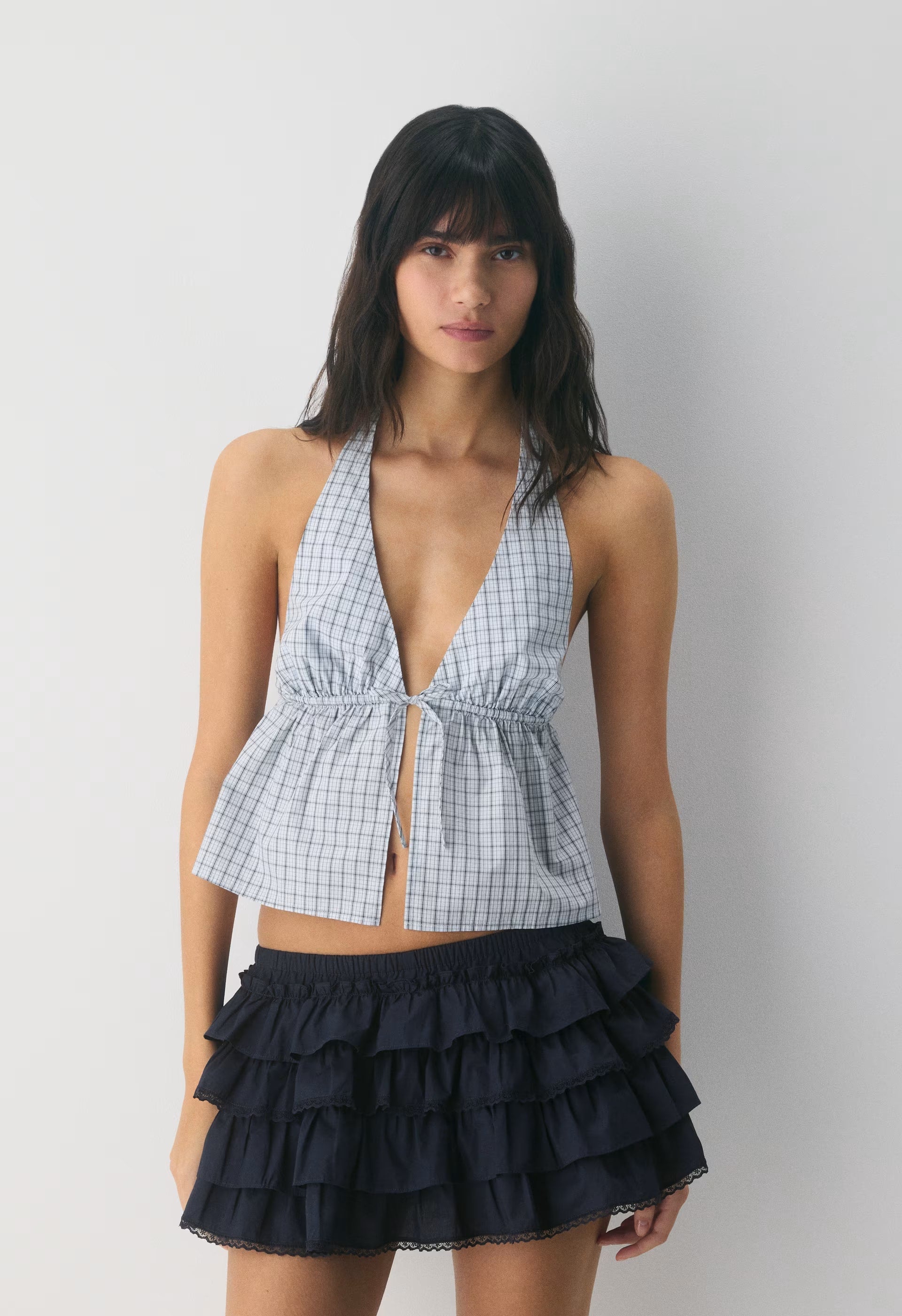 Brioche Poplin Halter Top - ROMMEY CHCK VL BL/ADM