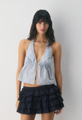Brioche Poplin Halter Top - ROMMEY CHCK VL BL/ADM