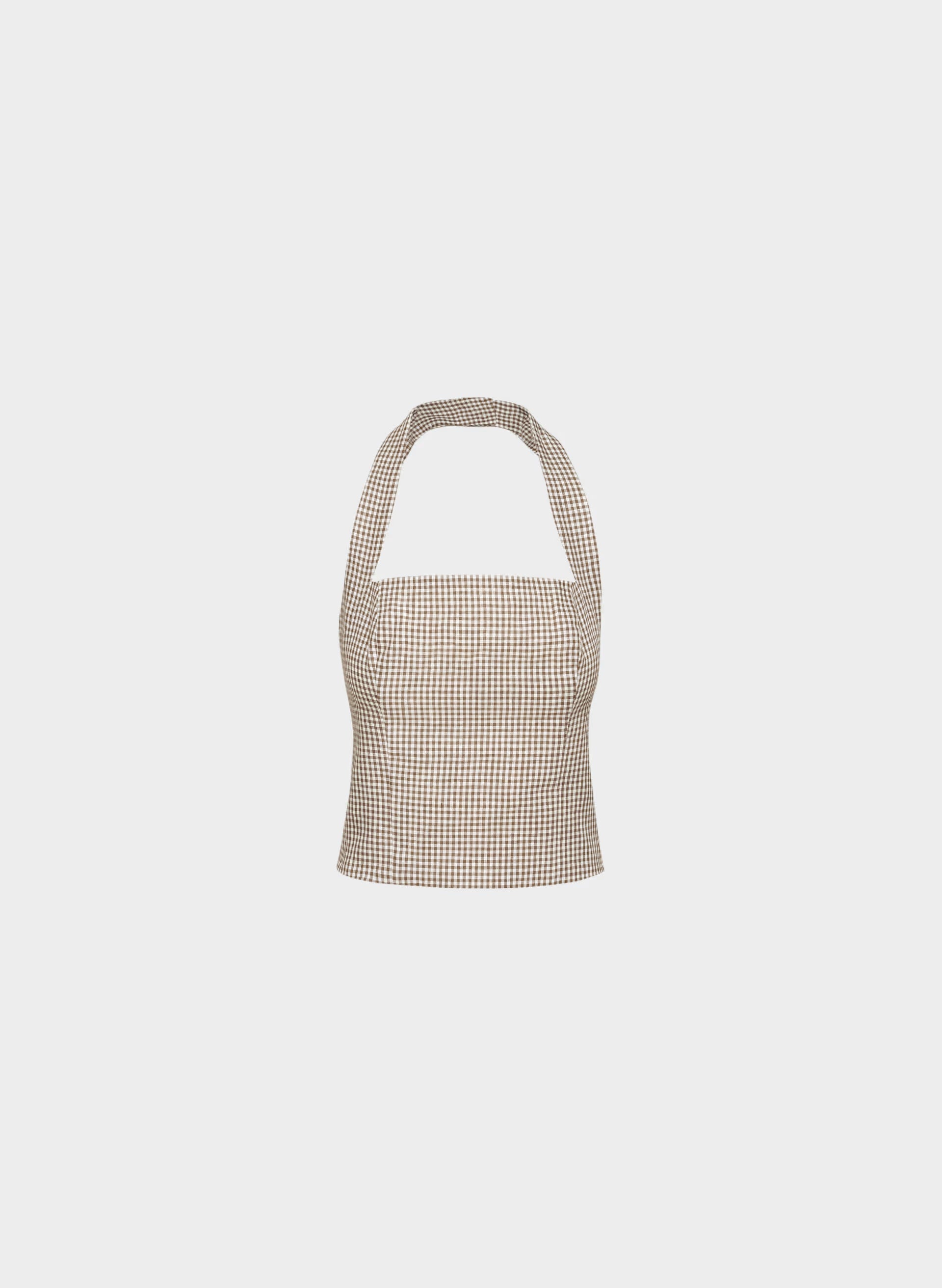 Whisper Linen Halter Top - SRPHN CHCK L BH/CL BR