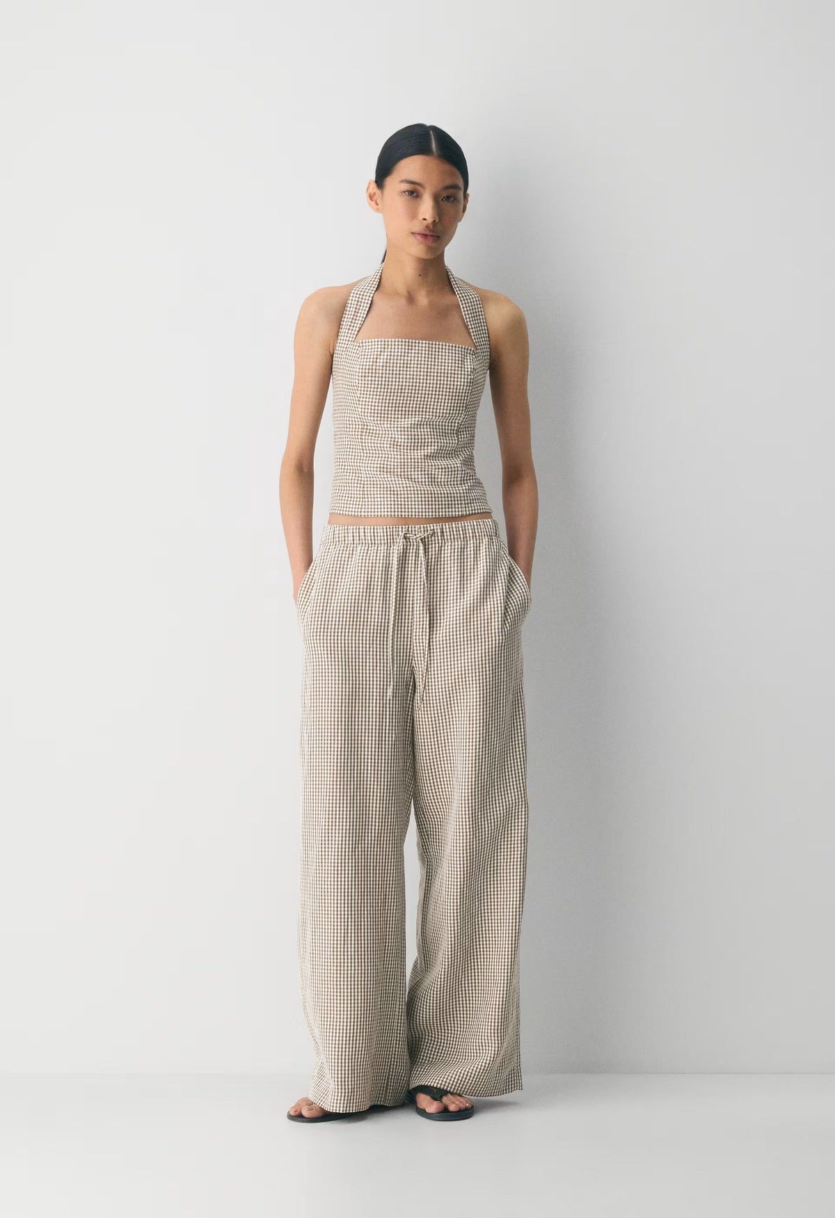 Whisper Linen Halter Top - SRPHN CHCK L BH/CL BR
