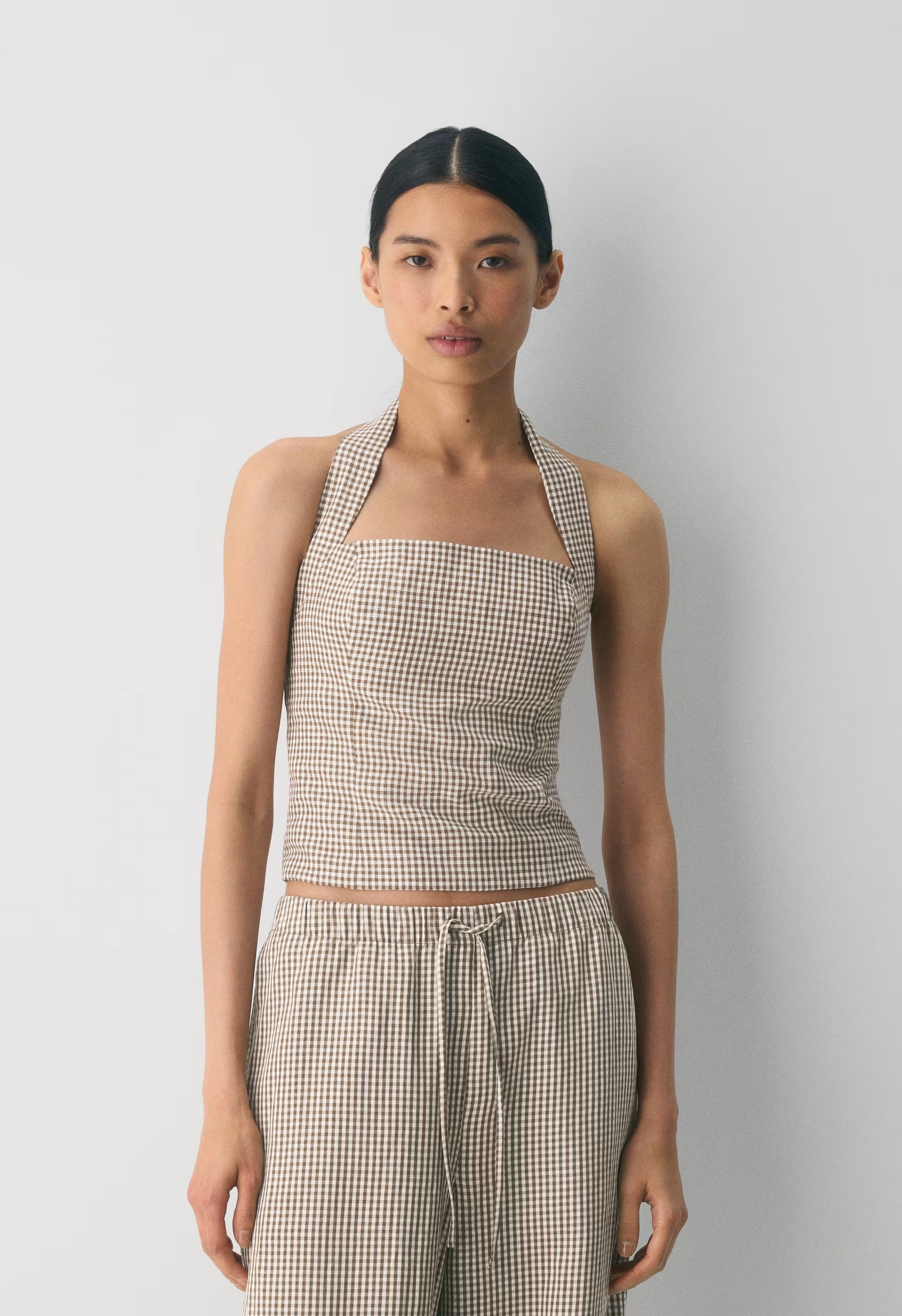Whisper Linen Halter Top - SRPHN CHCK L BH/CL BR
