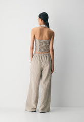 Whisper Linen Halter Top - SRPHN CHCK L BH/CL BR