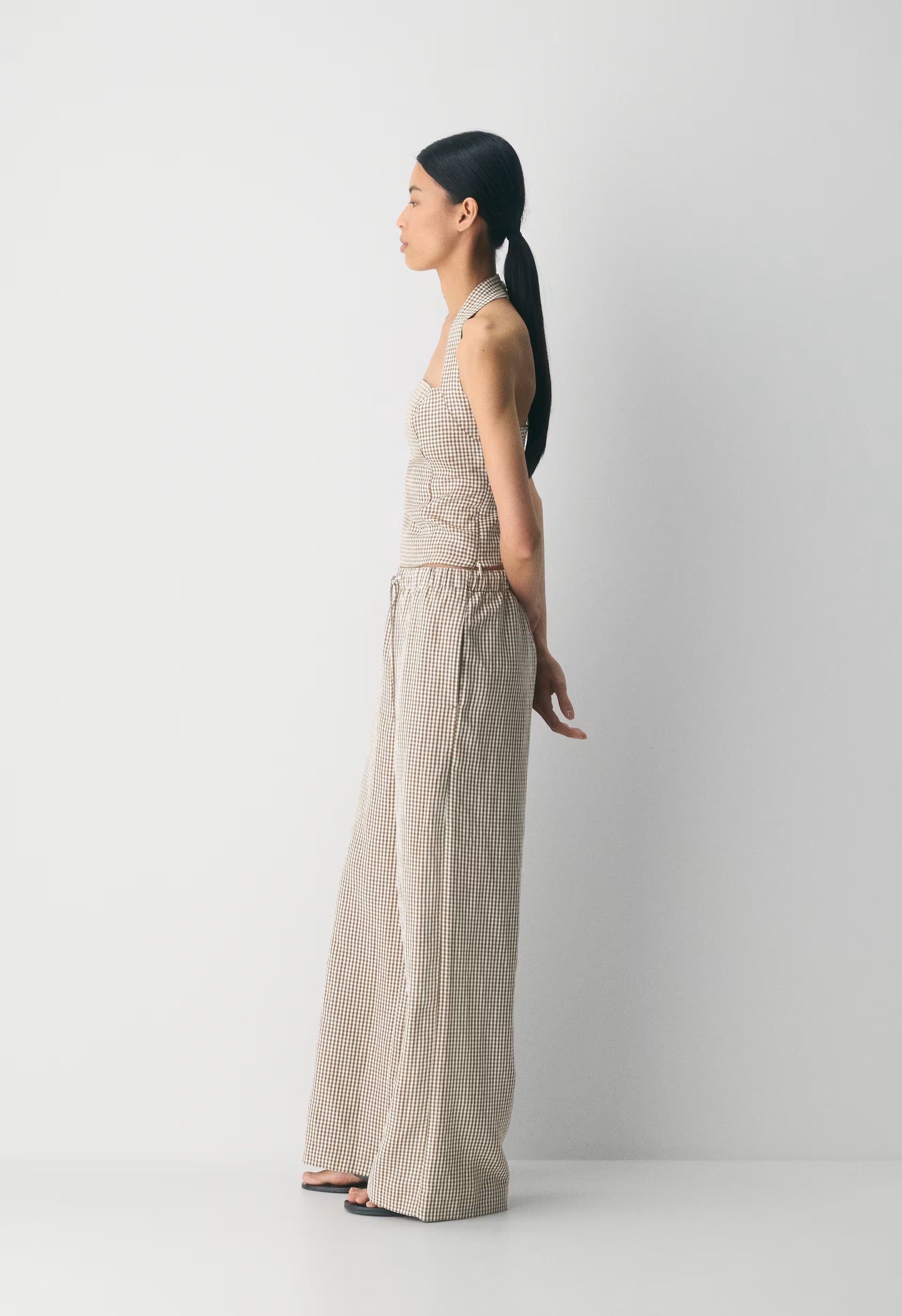 Whisper Linen Halter Top - SRPHN CHCK L BH/CL BR