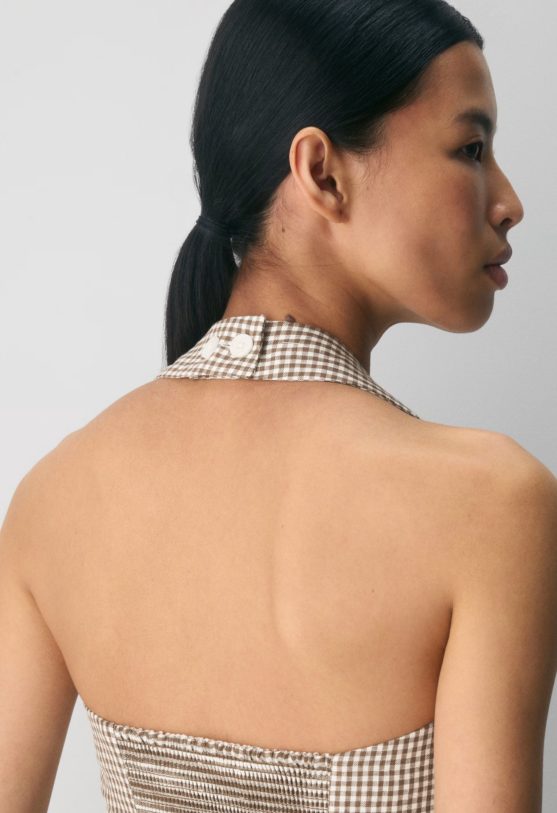 Whisper Linen Halter Top - SRPHN CHCK L BH/CL BR