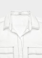 Utility Linen Shirt - WHITE/BLACK