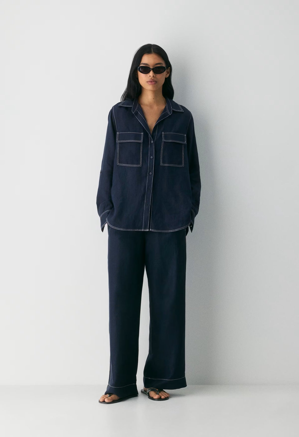 Utility Linen Shirt - ADMIRAL/ LIGHT BIRCH