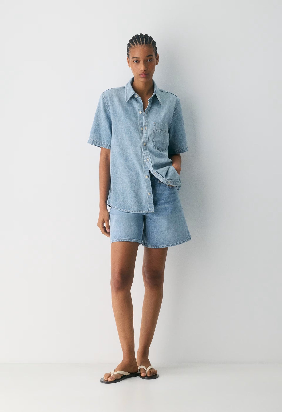 Denim Forum The '90s Vintage Shortsleeve Denim Shirt - 7 YRS BLEU TABOO