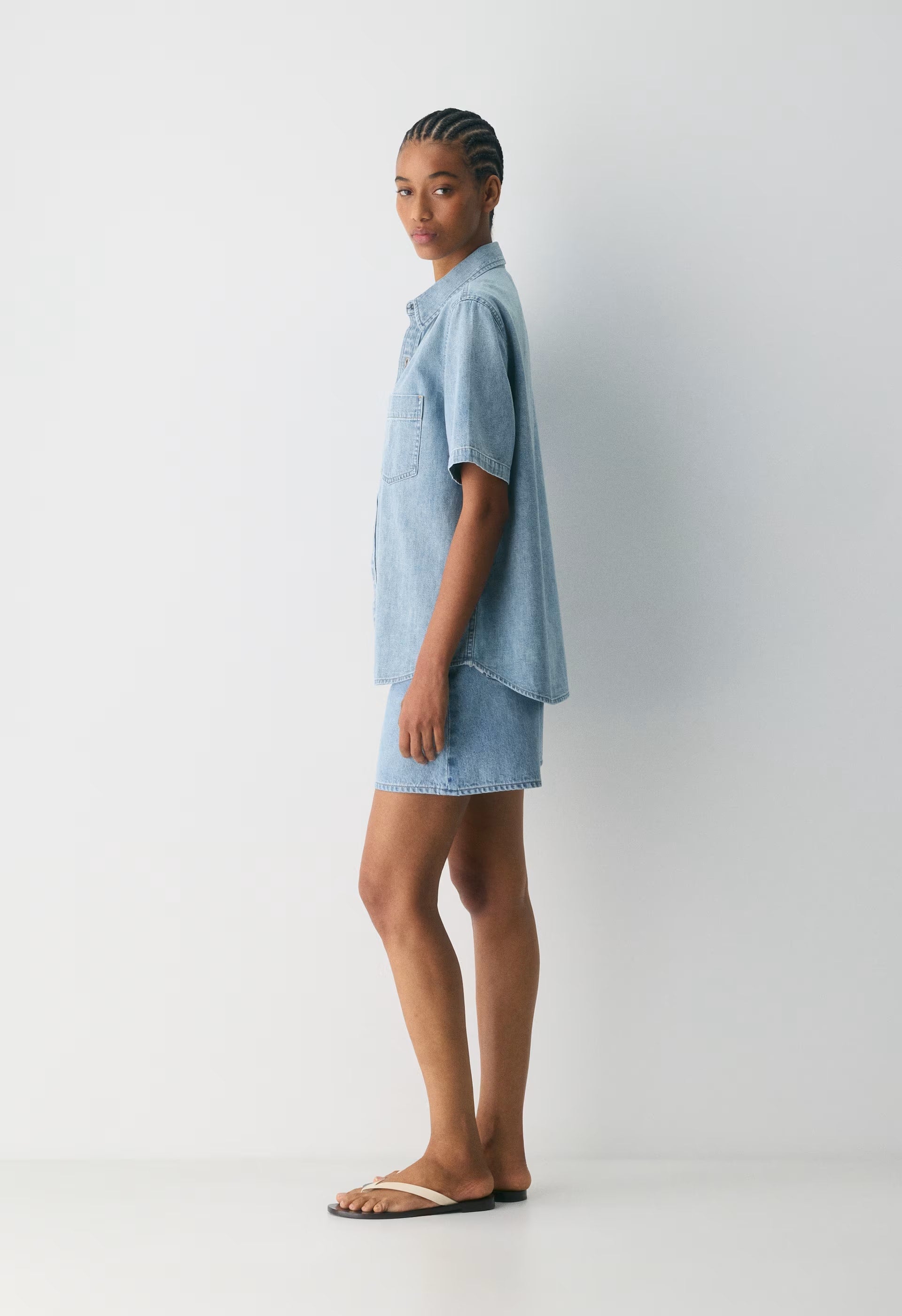 Denim Forum The '90s Vintage Shortsleeve Denim Shirt - 7 YRS BLEU TABOO