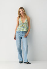 Sheila Linen Halter Top - LEMONADE/ RIPPLE BLU