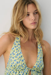 Sheila Linen Halter Top - LEMONADE/ RIPPLE BLU