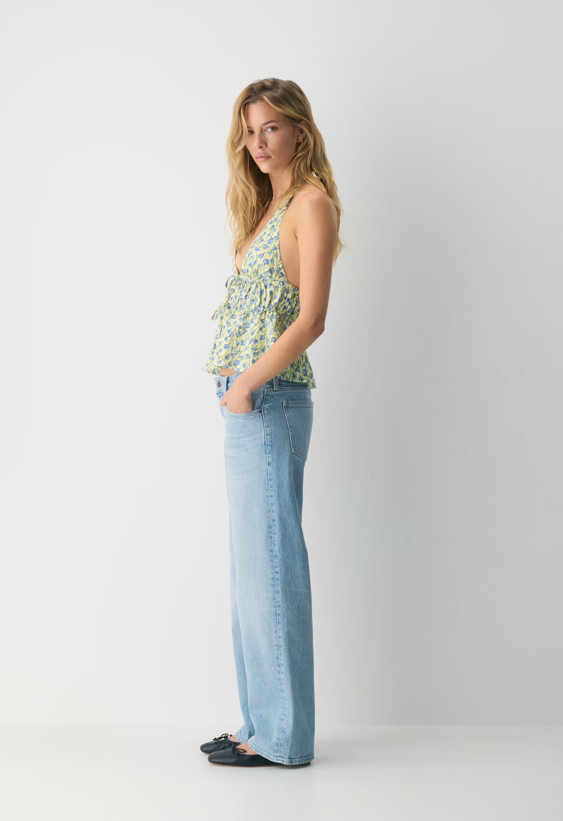 Sheila Linen Halter Top - LEMONADE/ RIPPLE BLU