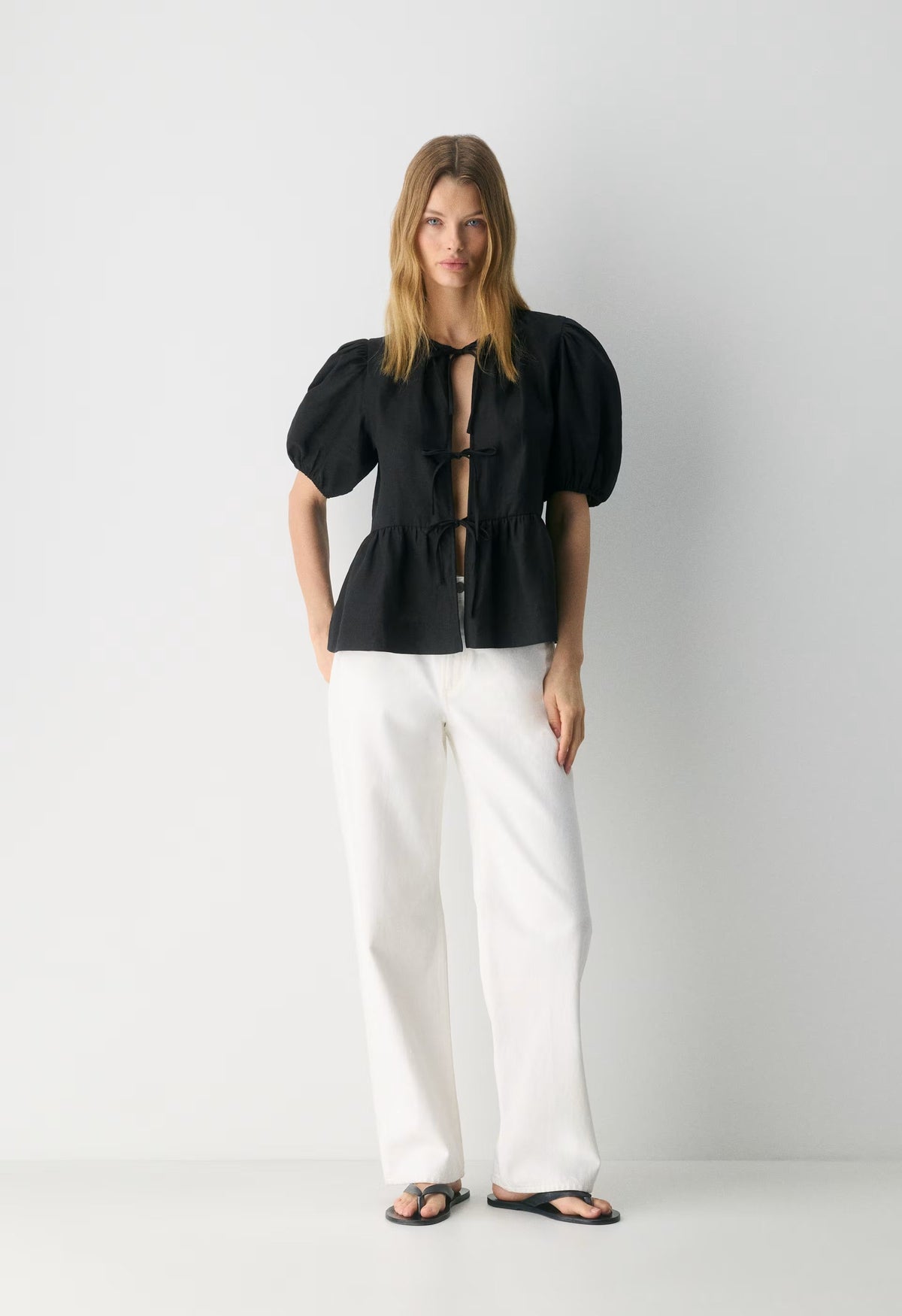 Violette Linen Blouse - BLACK