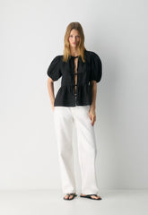 Violette Linen Blouse - BLACK