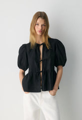 Violette Linen Blouse - BLACK