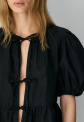 Violette Linen Blouse - BLACK