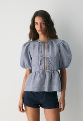 Violette Linen Blouse - SRPN CK LT BRH/HBR NVY
