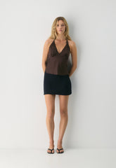 Maisonique Silk Halter Top - RC MCH BR/ RCH MCH BRN
