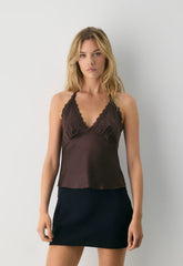 Maisonique Silk Halter Top - RC MCH BR/ RCH MCH BRN