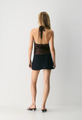 Maisonique Silk Halter Top - RC MCH BR/ RCH MCH BRN