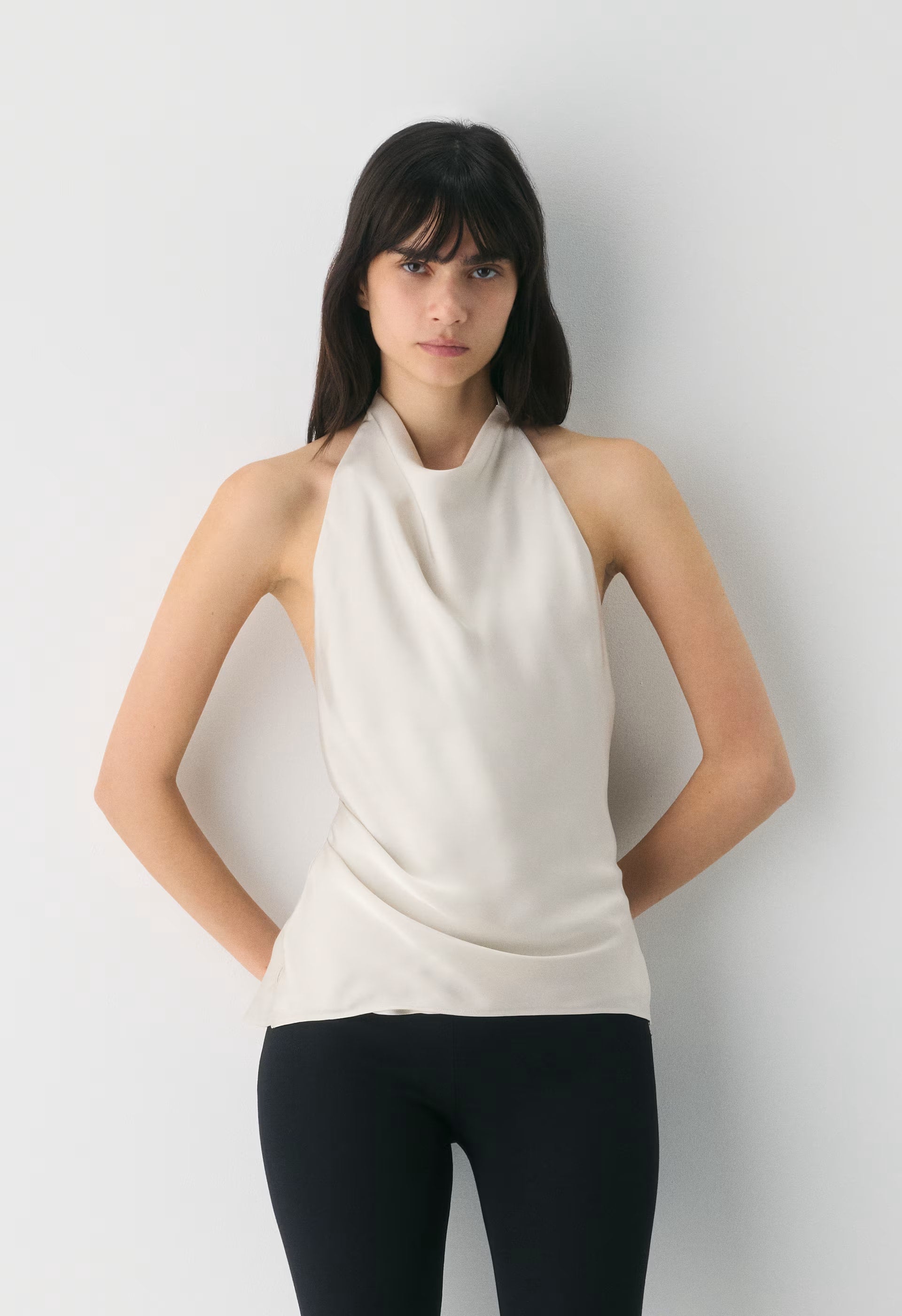 Audience Satin Halter Top - MATTE PEARL