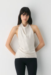 Audience Satin Halter Top - MATTE PEARL