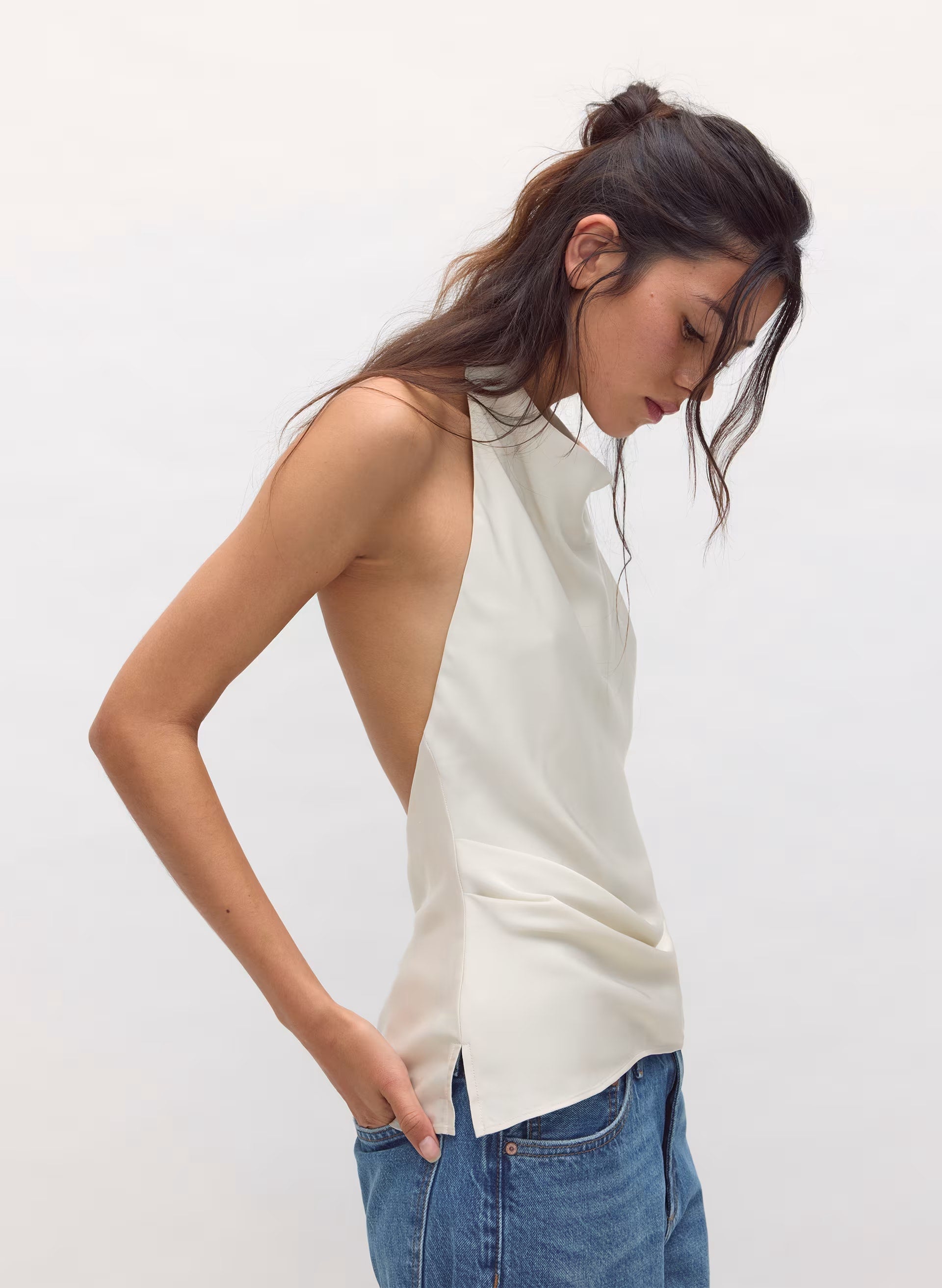 Audience Satin Halter Top - MATTE PEARL