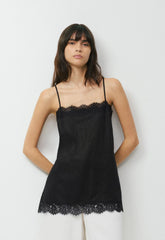 Serif Linen Camisole - BLACK/BLACK