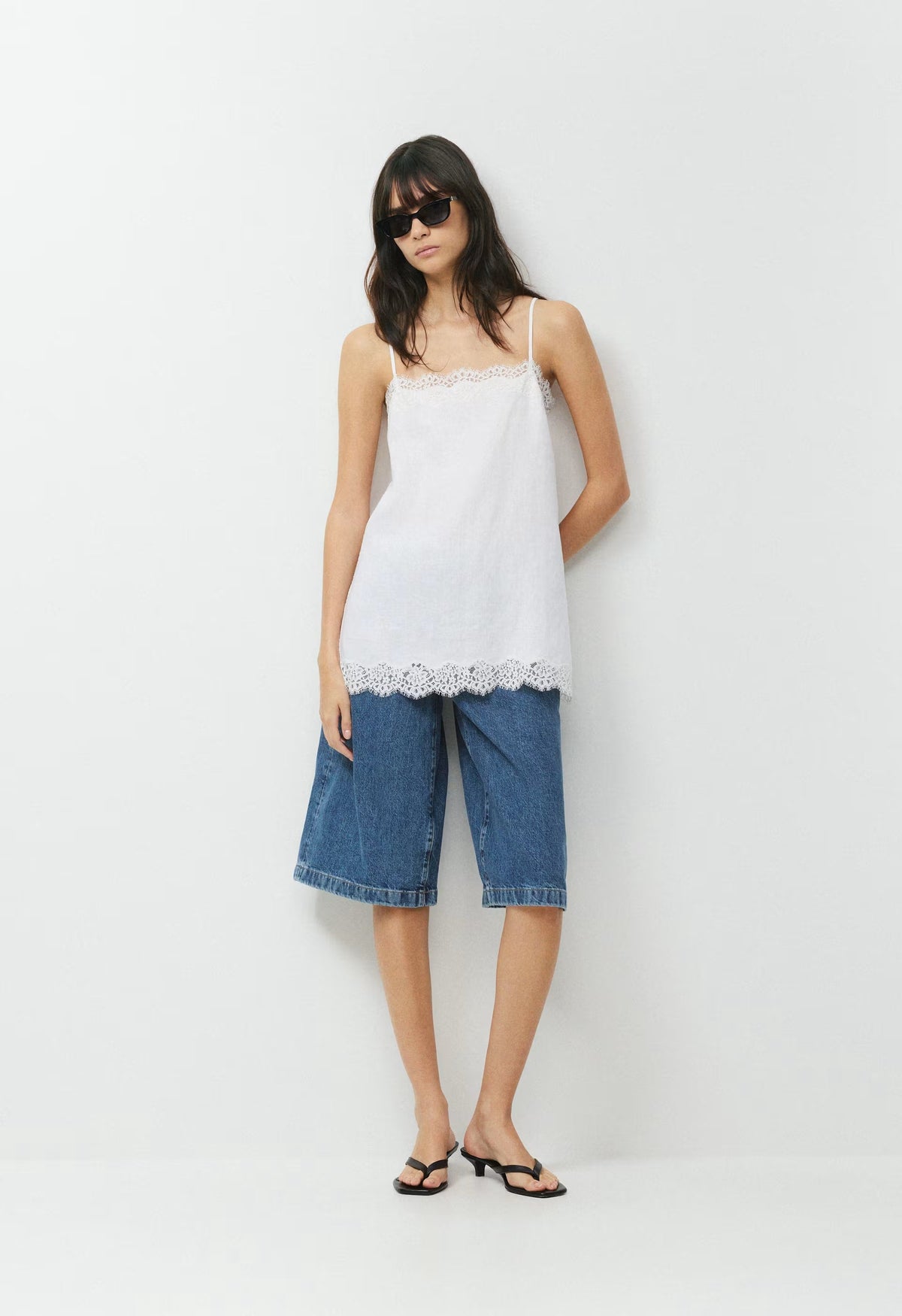 Serif Linen Camisole - WHITE/LIGHT BIRCH