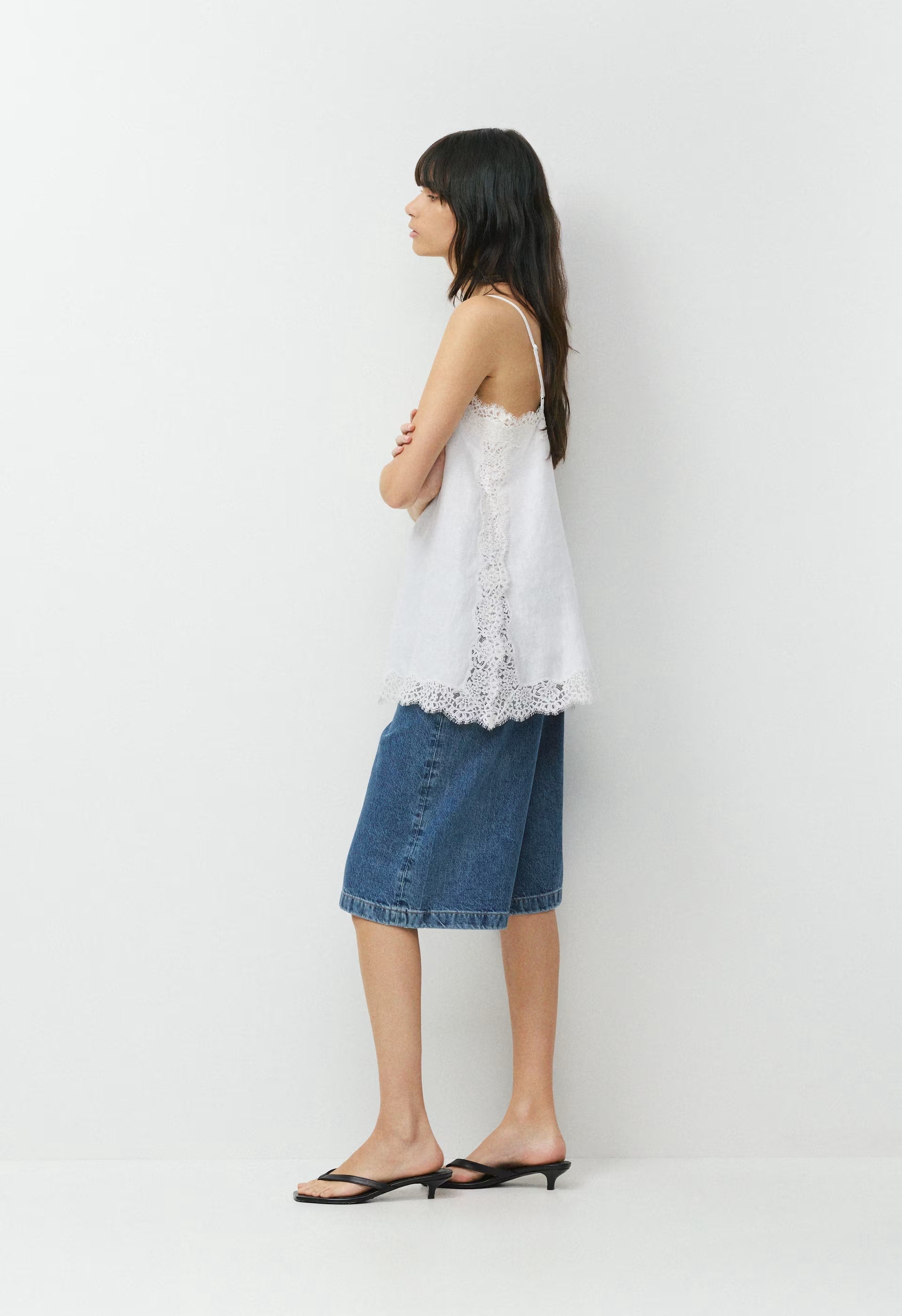 Serif Linen Camisole - WHITE/LIGHT BIRCH