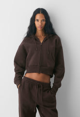 Cozy Sweatfleece Boyfriend Boxy Zip Hoodie - RICH MOCHA BROWN