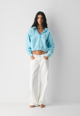 Cozy Sweatfleece Boyfriend Boxy Zip Hoodie - PANORAMA BLUE