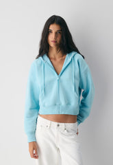Cozy Sweatfleece Boyfriend Boxy Zip Hoodie - PANORAMA BLUE