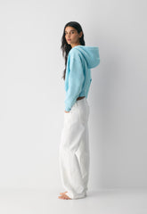 Cozy Sweatfleece Boyfriend Boxy Zip Hoodie - PANORAMA BLUE