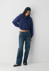 Cozy Sweatfleece Boyfriend Boxy Zip Hoodie - HARBOUR NAVY