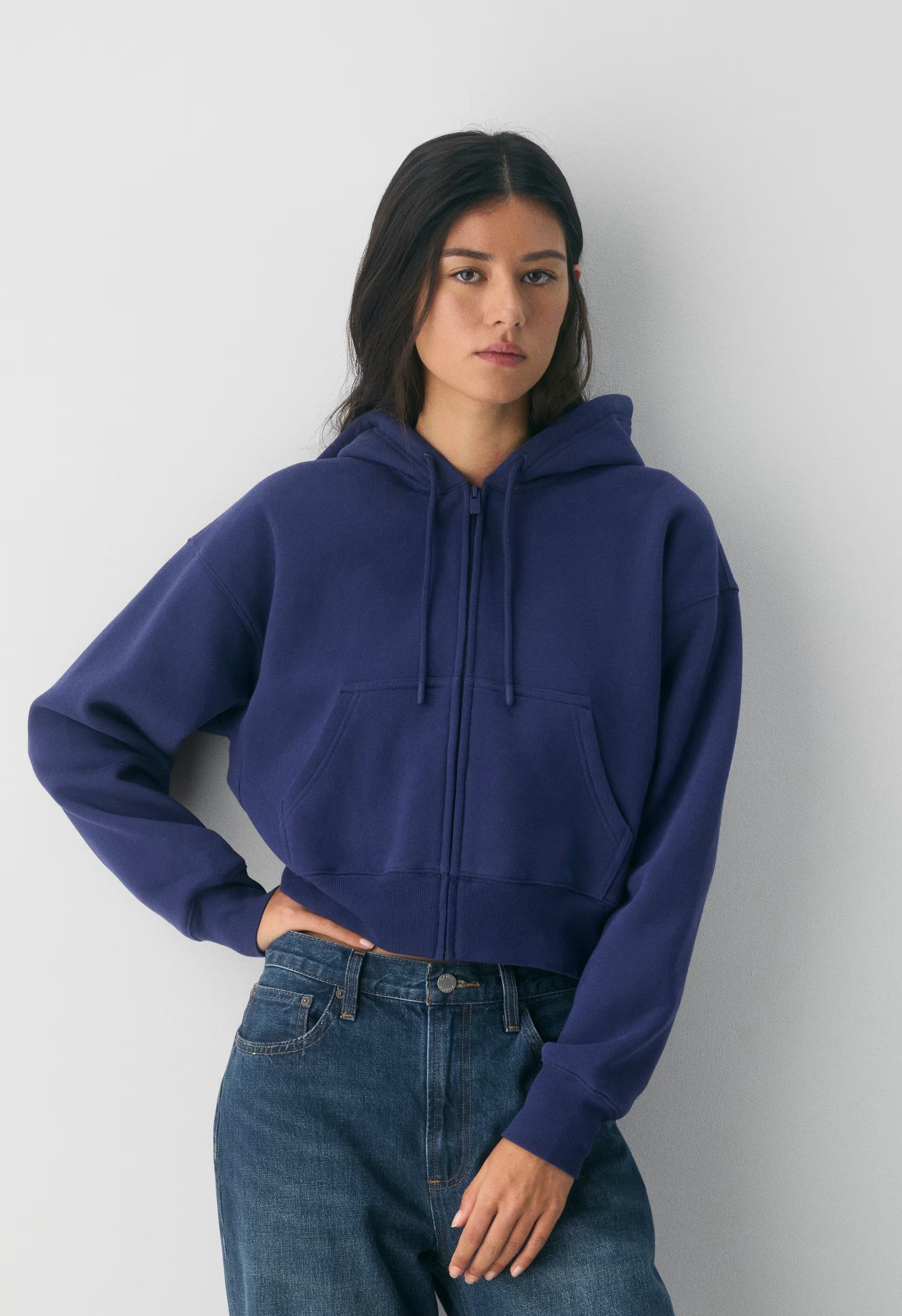 Cozy Sweatfleece Boyfriend Boxy Zip Hoodie - HARBOUR NAVY