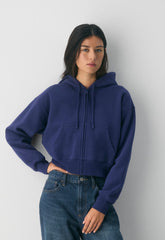 Cozy Sweatfleece Boyfriend Boxy Zip Hoodie - HARBOUR NAVY