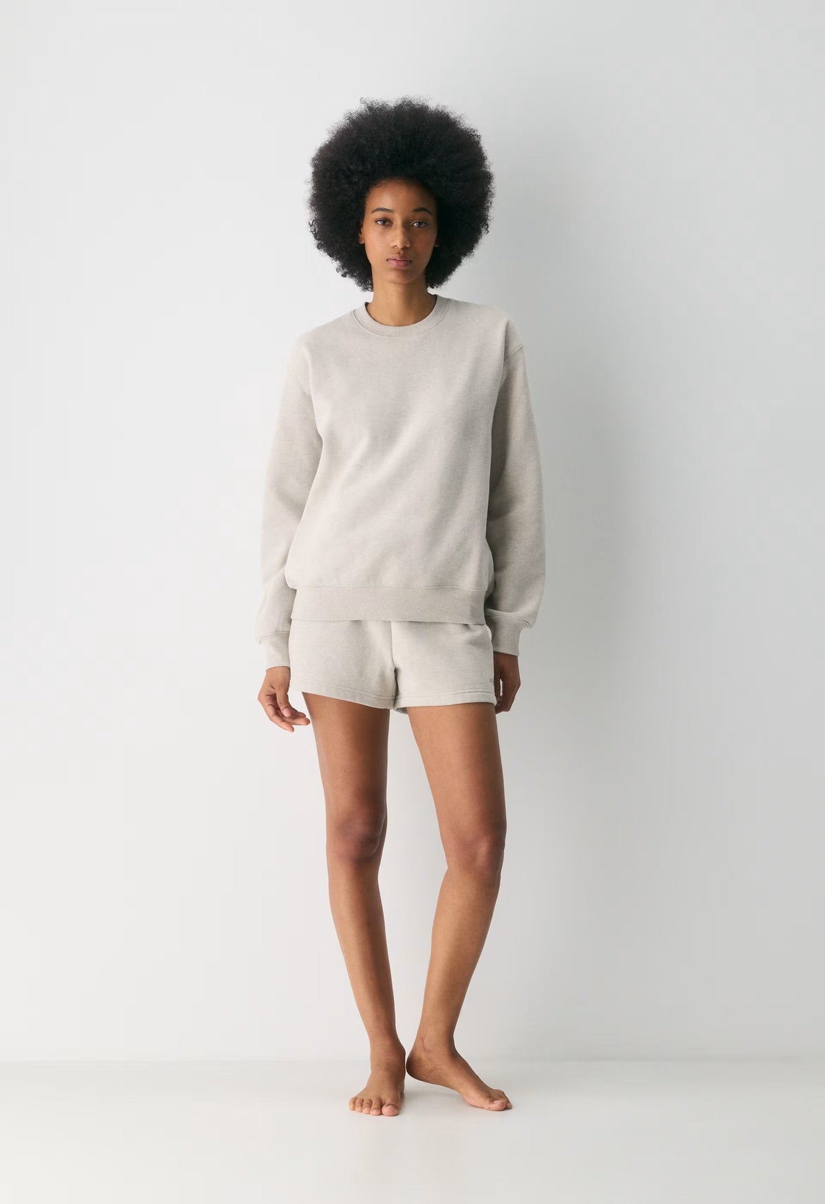 Cozy Sweatfleece Perfect Crew Sweatshirt - HEATHER ECRU