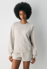 Cozy Sweatfleece Perfect Crew Sweatshirt - HEATHER ECRU