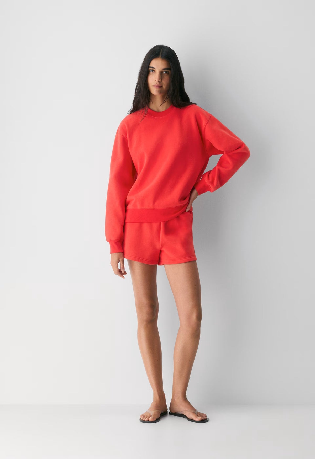 Cozy Sweatfleece Perfect Crew Sweatshirt - CHERRYBOMB RED