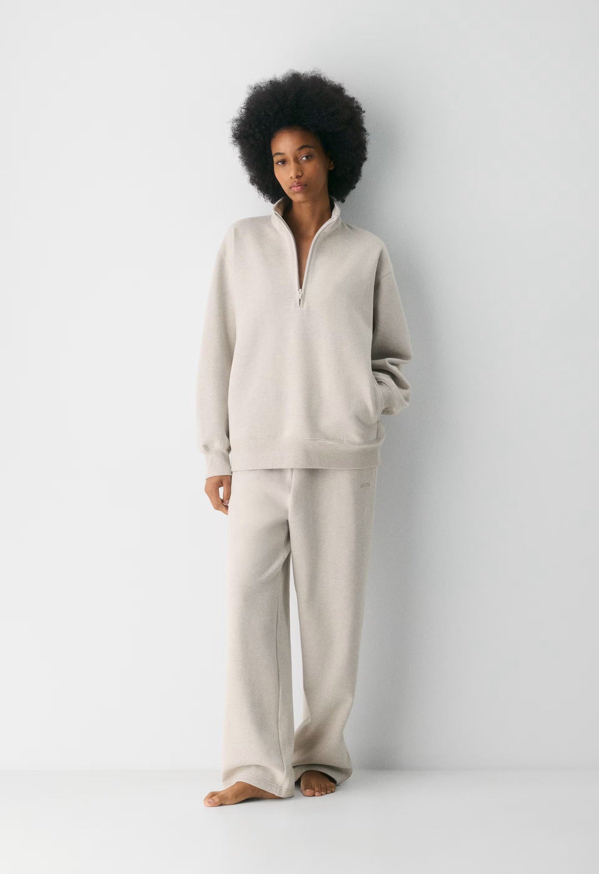 Cozy Sweatfleece Boyfriend 1/2 Zip - HEATHER ECRU