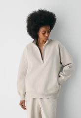 Cozy Sweatfleece Boyfriend 1/2 Zip - HEATHER ECRU