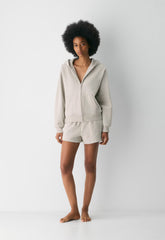 Cozy Sweatfleece Perfect Zip Hoodie - HEATHER ECRU
