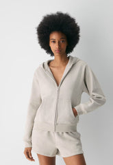 Cozy Sweatfleece Perfect Zip Hoodie - HEATHER ECRU