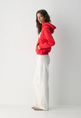 Cozy Sweatfleece Perfect Hoodie - CHERRYBOMB RED/LT BCH