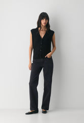 Fine Merino Wool Wedgewood Sweater Vest - BLACK