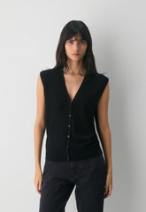 Fine Merino Wool Wedgewood Sweater Vest - BLACK
