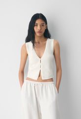 Cotton Charm™ Basque Sweater Vest - LIGHT BIRCH