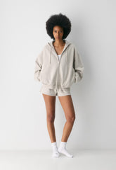 Cozy Sweatfleece Mega Zip Hoodie - HEATHER ECRU
